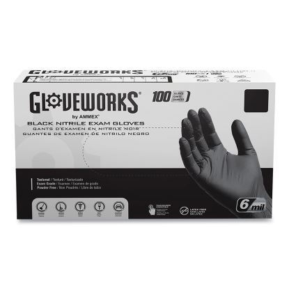 Nitrile Exam Gloves, Powder-Free, 6 mil, Small, Black, 100 Gloves/Box, 10/Carton1