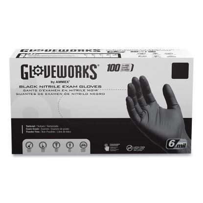 Nitrile Exam Gloves, Powder-Free, 6 mil, Medium, Black 100 Gloves/Box, 10 Boxes/Carton1