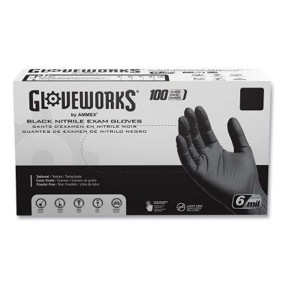 Nitrile Exam Gloves, Powder-Free, 6 mil, Large, Black, 100 Gloves/Box, 10 Boxes/Carton1