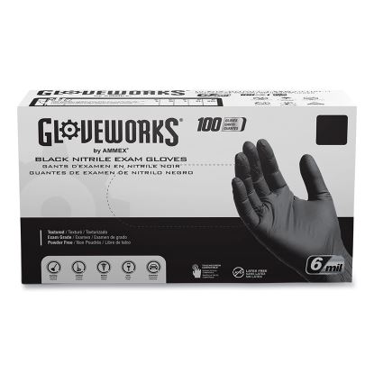 Nitrile Exam Gloves, Powder-Free, 6 mil, X-Large, Black, 100 Gloves/Box, 10 Boxes/Carton1