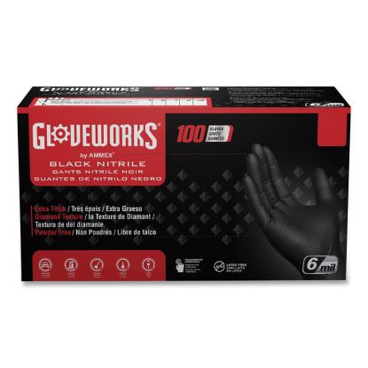 Heavy-Duty Industrial Nitrile Gloves, Powder-Free, 6 mil, Large, Black, 100 Gloves/Box, 10 Boxes/Carton1