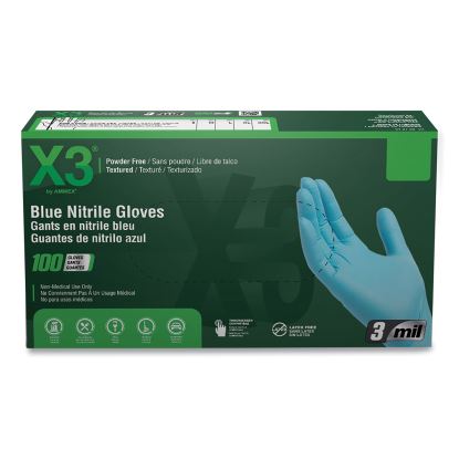 Industrial Nitrile Gloves, Powder-Free, 3 mil, Medium, Blue, 100/Box, 10 Boxes/Carton1