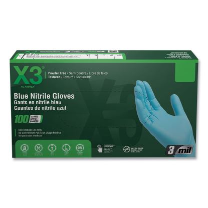Industrial Nitrile Gloves, Powder-Free, 3 mil, Large, Blue, 100/Box, 10 Boxes/Carton1