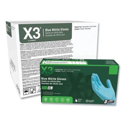 Industrial Nitrile Gloves, Powder-Free, 3 mil, X-Large, Blue, 100/Box, 10 Boxes/Carton1