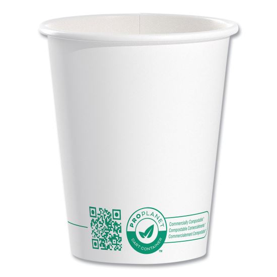 Compostable Paper Hot Cups, ProPlanet Seal, 10 oz, White/Green, 50/Pack1