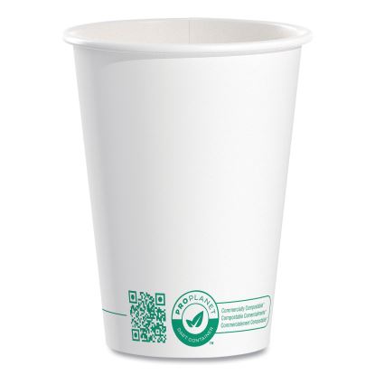 Compostable Paper Hot Cups, ProPlanet Seal, 12 oz, White/Green, 1,000/Carton1