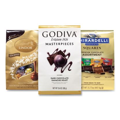 Lindt Lindor, Godiva, Ghiradelli Premium Chocolate Variety, 44.37 oz Bag, 3/Carton, Ships in 1-3 Business Days1