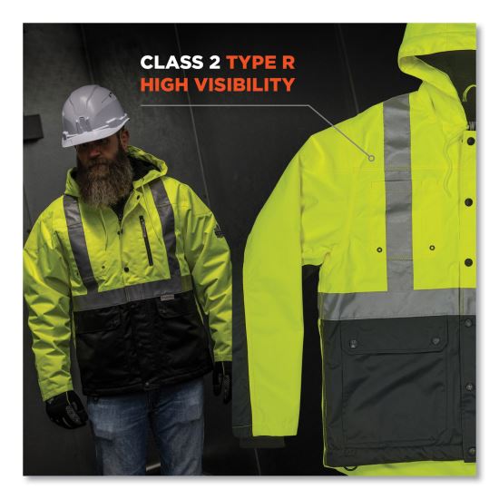 GloWear 8275 Class 2 Heavy-Duty Hi-Vis Workwear Sherpa Lined Jacket, 3X-Large, Lime, Ships in 1-3 Business Days1