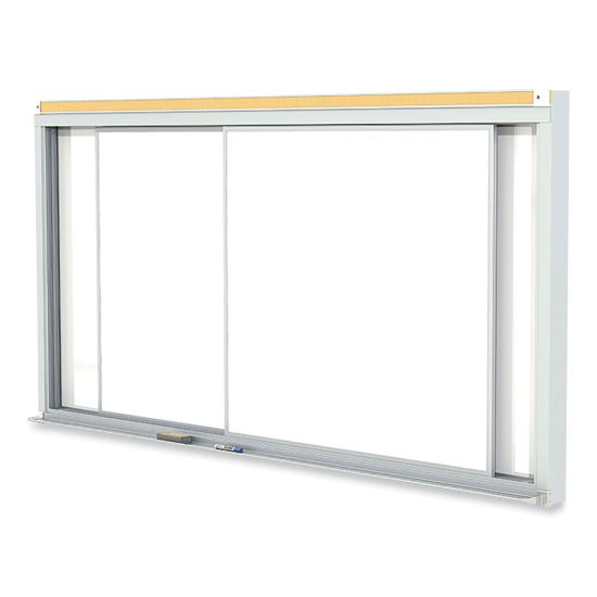 Horizontal Sliding Porcelain Magnetic Whiteboard, 120 x 48, White Surface, Satin Aluminum Frame, Ships in 7-10 Business Days1