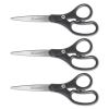 KleenEarth Basic Plastic Handle Scissors, 8" Long, 3.25" Cut Length, Black Straight Handles, 3/Pack2
