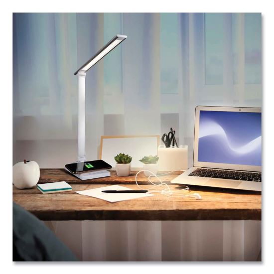Wellness Series Entice LED Desk Lamp with Wireless Charging, Silver Arm, 11" to 22" High, White, Ships in 1-3 Business Days1