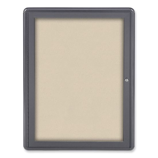 Ghent Ovation 1 Door Enclosed Fabric Bulletin Board with Gray Frame1