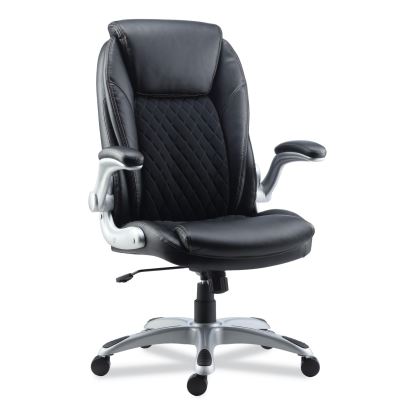 Alera Leithen Bonded Leather Midback Chair, Supports Up to 275 lb, Black Seat/Back, Silver Base1