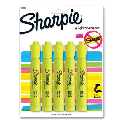 Tank Style Highlighters, Fluorescent Yellow Ink, Chisel Tip, Yellow Barrel, 5/Pack1