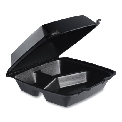 Insulated Foam Hinged Lid Containers, 3 Compartments, 7.96 x 3.2 x  8.36, Black, Foam, 200/Carton1