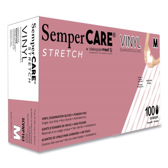 Stretch Vinyl Examination Gloves, Cream, Medium, 100/Box, 10 Boxes/Carton1