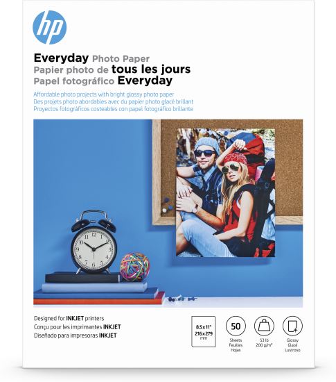 HP Everyday Photo Paper, Glossy, 52 lb, 8.5 x 11 in. (216 x 279 mm), 50 sheets1