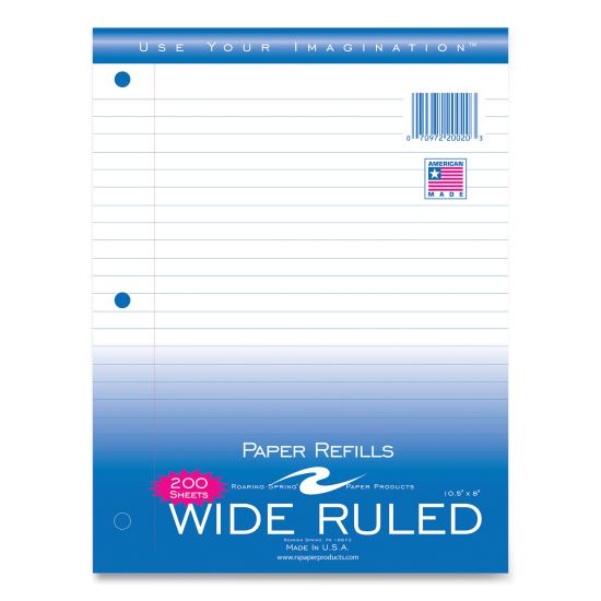 Notebook Filler Paper, 3-Hole, 8 x 10.5, Wide/Legal Rule, 200/Pack1