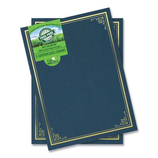 Certificate/Document Cover, 9.75' x 12.5", Navy With Gold Foil, 5/Pack1