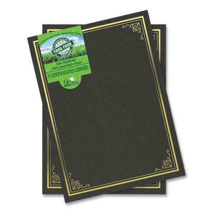 Certificate/Document Cover, 9.75" x 12.5", Black With Gold Foil, 5/Pack1
