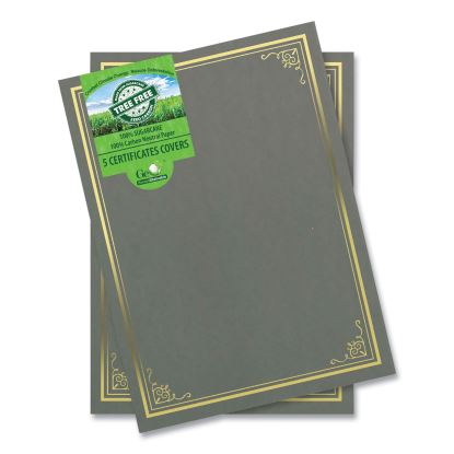 Certificate/Document Cover, 9.75" x 12.5", Gray With Gold Foil, 5/Pack1