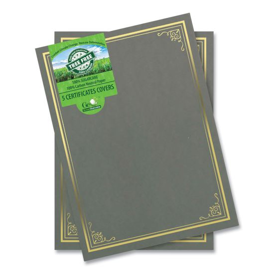 Certificate/Document Cover, 9.75" x 12.5", Gray With Gold Foil, 5/Pack1