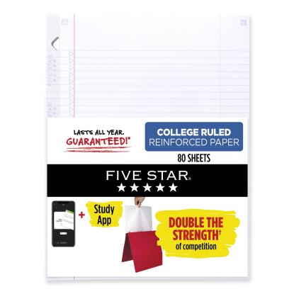 Reinforced Filler Paper Plus Study App, 3-Hole, 8.5 x 11, College Rule, 80/Pack1