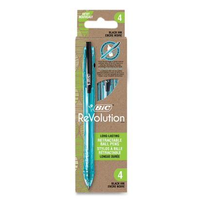 ReVolution Ocean Bound Ballpoint Pen, Retractable, Medium 1 mm, Black Ink/Translucent Blue Barrel, 4/Pack1