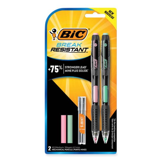 Break-Resistant Mechanical Pencils with Erasers, 0.7 mm, HB (#2), Black Lead, Assorted Barrel Colors, 2/Pack1