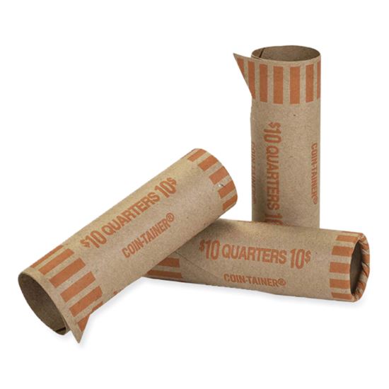 Gunshell Crimped-End Coin Wrapper, Quarters, $10.00, Kraft/Orange, 1,000/Carton1