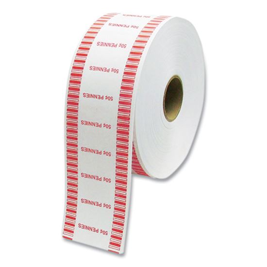 Automatic Coin Wrapper Roll for Coin Wrapping Machines, Pennies, $0.50, White/Red, 2,000/Roll, 8 Rolls/Carton1