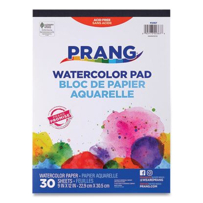 Prang® Watercolor Paper Pad, Unruled, White/Multicolor Cover, 30 White 9 x 12 Sheets1