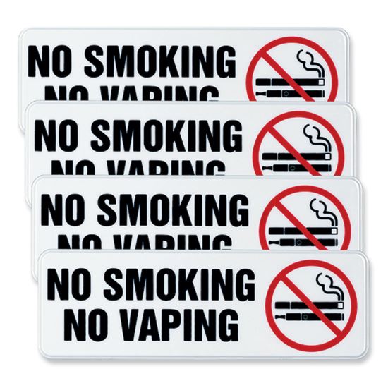 No Smoking No Vaping Indoor/Outdoor Wall Sign, 9" x 3", Black Face, Black/Red Graphics, 4/Pack1