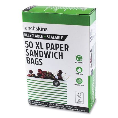 Paper Sandwich Bag, 7.1 x 2 x 9.4, White with Green Stripes, 50/Box1