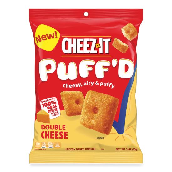 Puff'd Crackers, Double Cheese, 3 oz Bag, 6/Carton1