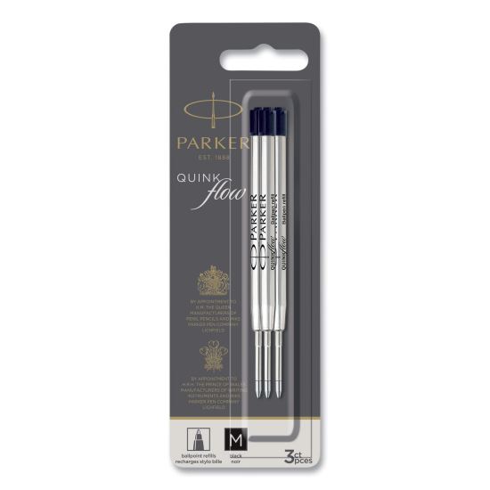 Quinkflow Refill for Parker Ballpoint Pen, Medium Tip, Black Ink, 3/Pack1