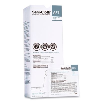 Sani-Cloth AF3 Individually Wrapped Germicidal Disposable Wipes, X-Large, 1-Ply, 11.75" x 11.5", Unscented, White, 50/Box1