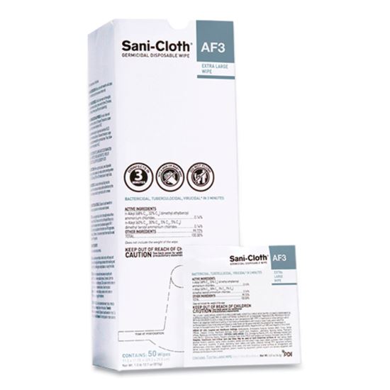 Sani-Cloth AF3 Individually Wrapped Germicidal Disposable Wipes, X-Large, 1-Ply, 11.75" x 11.5", Unscented, White, 50/Box1