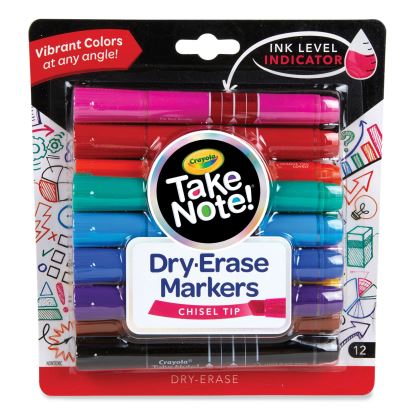 Take Note Dry-Erase Markers, Broad, Chisel Tip, Assorted, 12/Pack1