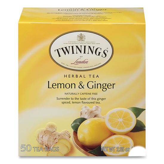 Tea Bags, Lemon and Ginger, 2.65 oz, 50/Box1