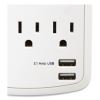 Wall-Mount Surge Protector, 6 AC Outlets/2 USB Ports, 1,200 J, White3