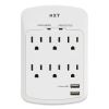 Wall-Mount Surge Protector, 6 AC Outlets/2 USB Ports, 1,200 J, White5