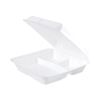 Insulated Foam Hinged Lid Containers, 3-Compartment, 9.3 x 9.5 x 3, White, 200/Pack, 2 Packs/Carton4