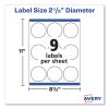 Laser/Inkjet Media Labels, Inkjet/Laser Printers, 2.5" dia, Matte White, 9 Labels/Sheet, 25 Sheets/Pack2