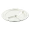 Bagasse PFAS-Free Dinnerware, Plate, 10" dia, 3-Compartment, White, 500/Carton3