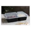 Newspring VERSAtainer Microwavable Containers, Rectangular, 2-Compartment, 30 oz, 6 x 8.5 x 2.5, Black/Clear, Plastic, 150/CT4