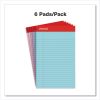 Perforated Ruled Writing Pads, Narrow Rule, Red Headband, 50 Assorted Pastels 5 x 8 Sheets, 6/Pack3