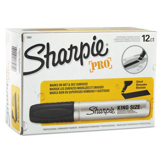 King Size Permanent Marker, Broad Chisel Tip, Black, Dozen1