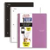 Wirebound Notebook with Two Pockets, 1-Subject, Medium/College Rule, Assorted Cover Color, (100) 11 x 8.5 Sheets, 3/Pack4