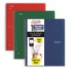 Wirebound Notebook with Two Pockets, 1-Subject, Medium/College Rule, Assorted Cover Color, (100) 11 x 8.5 Sheets, 3/Pack3